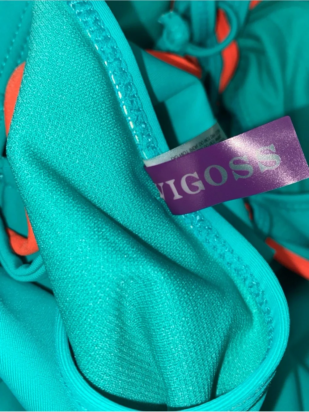 Vigoss Size Large One Piece Swimsuit Green Plunge Neckline Orange Accents‎ NWT